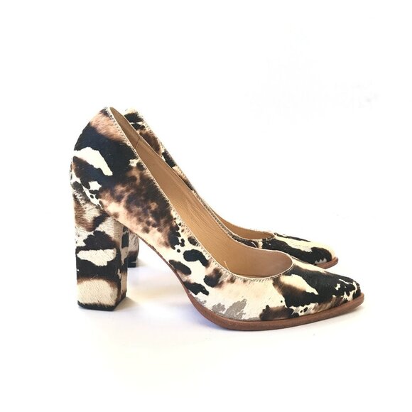 Loeffler Randall Remy Heels Pumps Womens 8 Brown Cream Calf Hair Block Heel Shoe - Picture 9 of 9